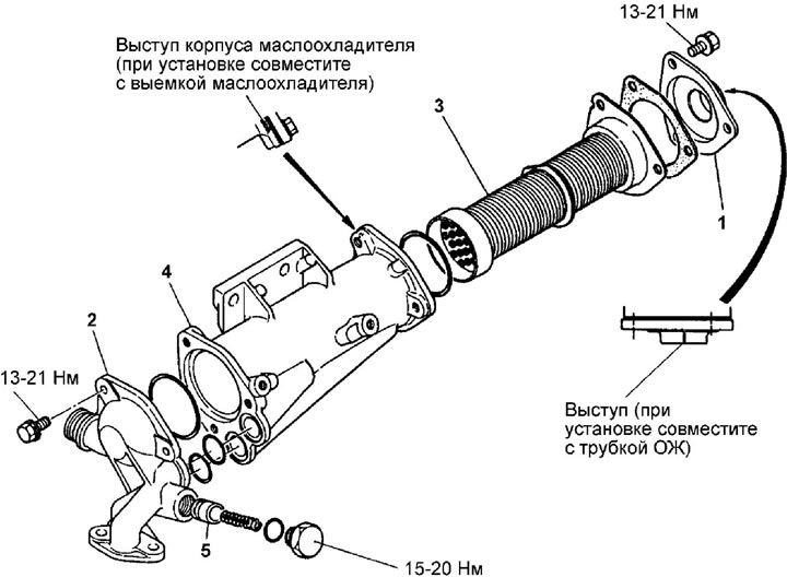Маслоохладитель — снятие и установка (Двигатели D4AF, D4AK, D4AE)