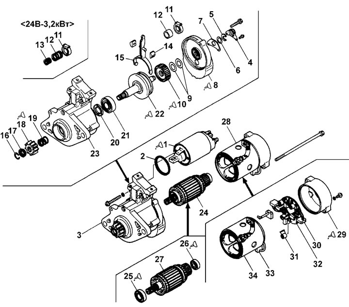 Стартер — разборка и сборка (Двигатели D4AF, D4AK, D4AE)