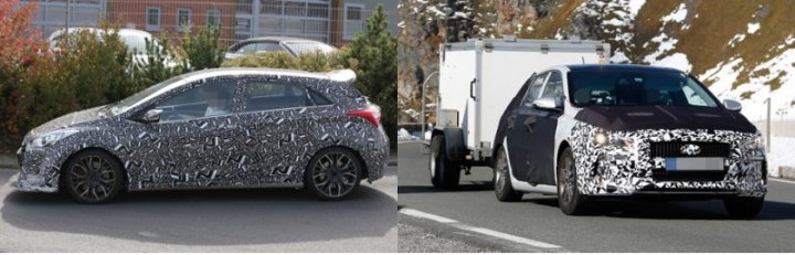 Хотя «горячий» i30 (слева) проходит испытания в старом кузове, корейцы…