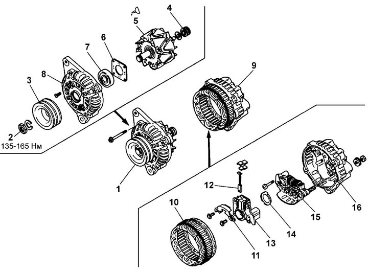 Генератор — разборка и сборка (Двигатели D4AF, D4AK, D4AE)