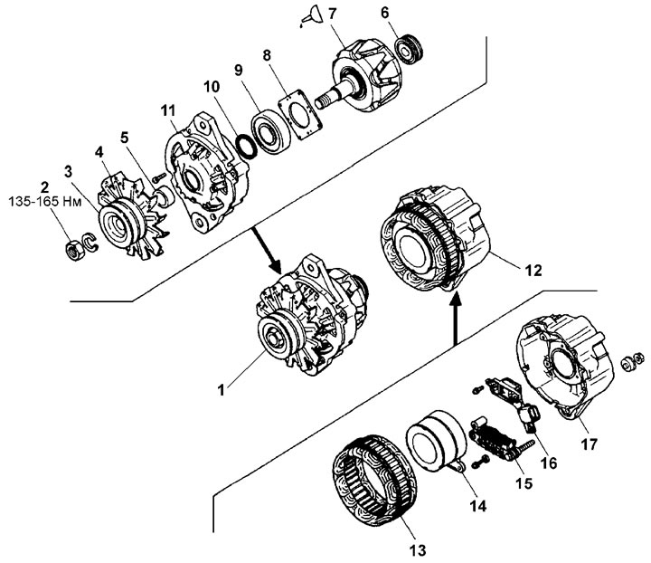 Генератор — разборка и сборка (Двигатели D4AF, D4AK, D4AE)