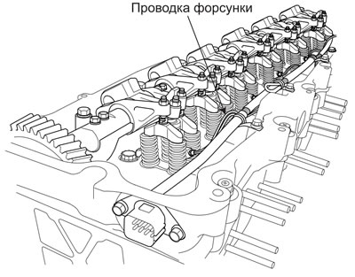 Снимите проводку форсунки.