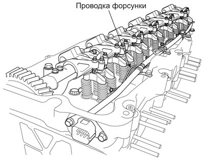 26. Подсоедините шланг системы охлаждения и установите датчик температуры воды.