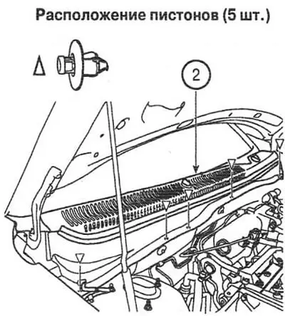 3. Извлеките пистоны и снимите крышки воздухозаборника (2).