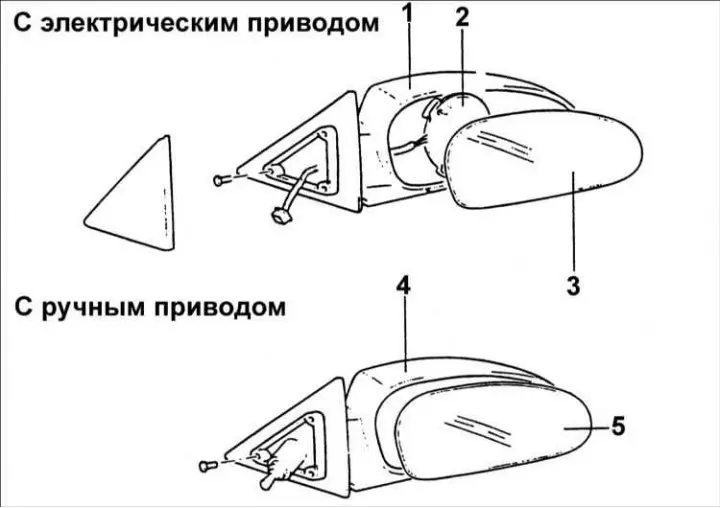 1 – корпус; 2 – электрический привод зеркала; 3 – стекло зеркала; 4 – корпус; 5…