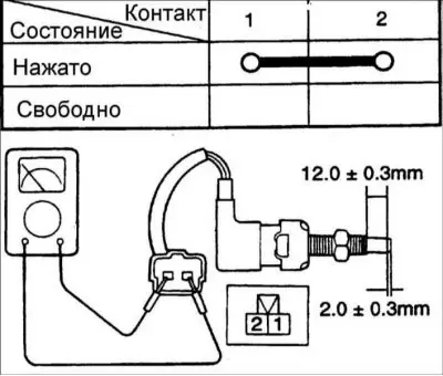 5. Проверьте проводимость между контактами выключателя блокировки замка…