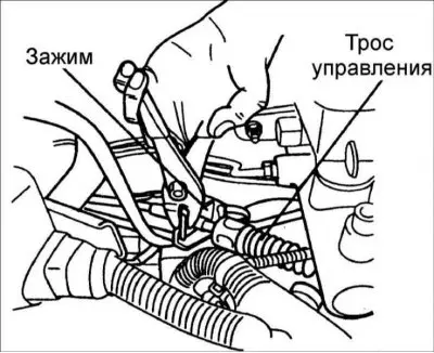 9. Снимите шплинт крепления троса выбора передач.
