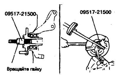 13. Затяните соединение ступицы к поворотному кулаку моментом затяжки 200-260 Нм с помощью…