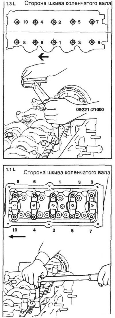 3. В последовательности, показанной на рисунке затяните болты крепления головки…