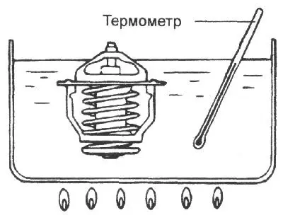 4. На нитке подвесьте термостат в прозрачном сосуде с водой. Вставьте в воду…