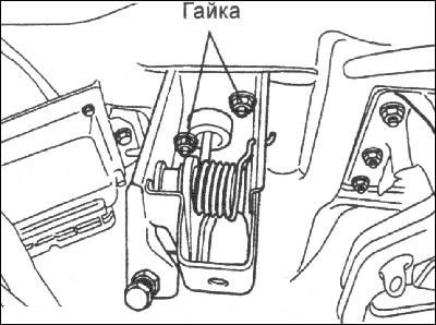 2. Выверните болты крепления педали…