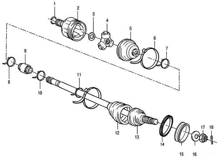 Volkswagen Touareg 2002-2006: Removal and installation of a power shaft (Transmi