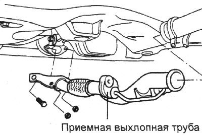2. Снимите приемную выхлопную трубу.