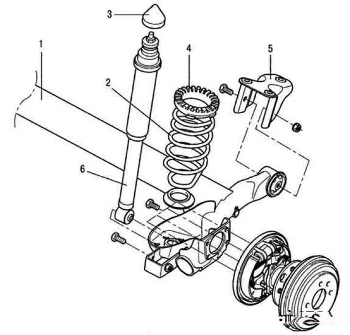 Задняя подвеска: 1 – торсионная балка…