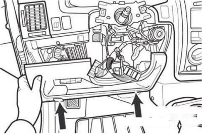 нятие нижней облицовки панели приборов