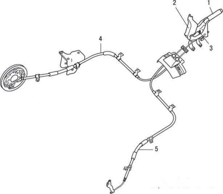 Привод стояночного тормоза: 1 - щит…