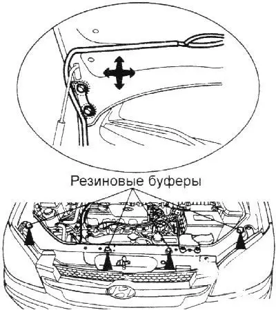 1. Ослабьте болты крепления петель капота. Перемещая капот вверх-вниз и…