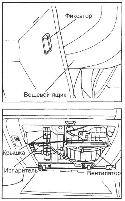 1. Откройте вещевой ящик, снимите…