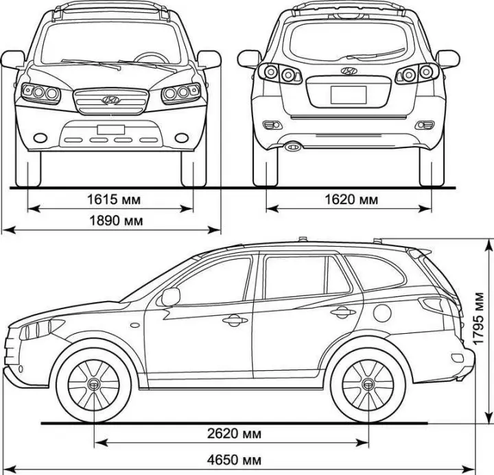 Ориз. 1.1. Размери на Hyundai Santa Fe