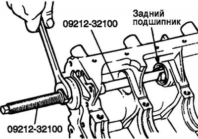 Рис. 2.98. Демонтаж заднего подшипника правого уравновешивающего вала