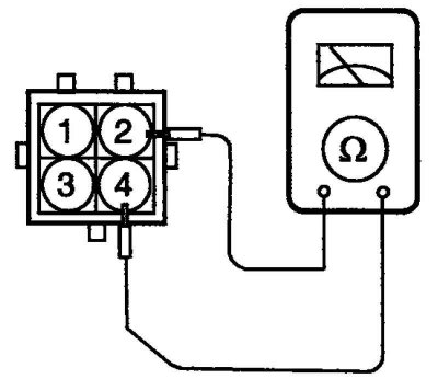 Рис. 7.13. Измерение сопротивления первичной обмотки катушки зажигания