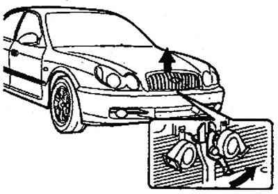 b) Raise the hood slightly and pull the…