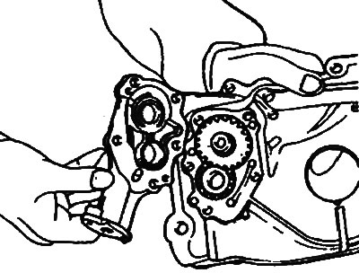 13. Remove the oil pump gears from the…
