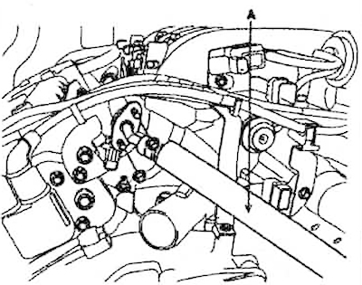 11. Изключете маркуча за гориво (A) от тръбопровода.