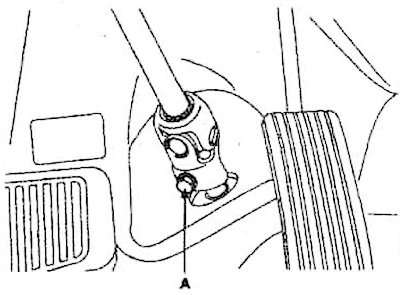 25. Разкачете универсалния шарнир на кормилното управление (A) от кормилния вал.