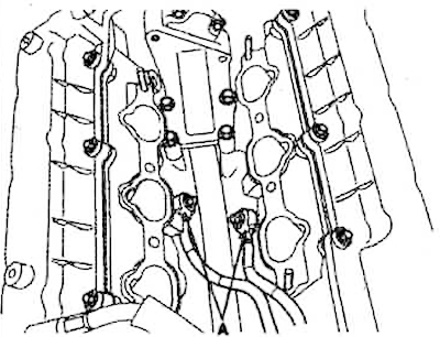 10. Remove the knock sensors (A).