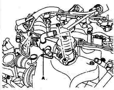 3. Снять вакуумный клапан и охладитель (А) системы рециркуляции отработавших газов.