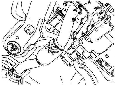 8. Снять передний глушитель (А).