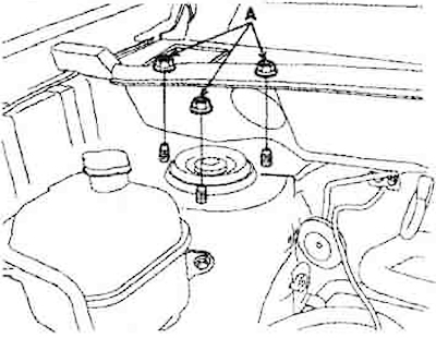 2. Завернуть гайки (А) крепления стойки. Момент затяжки 45-60 Нм.
