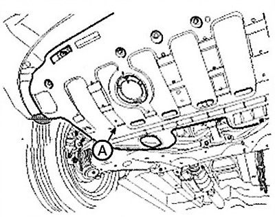 6. Снимите защиту двигателя (А).