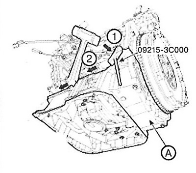 15. Remove the upper oil pan (A).