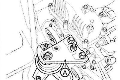 (2) Remove the engine mount bracket (A).