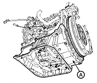 17. Install the upper oil pan (A).