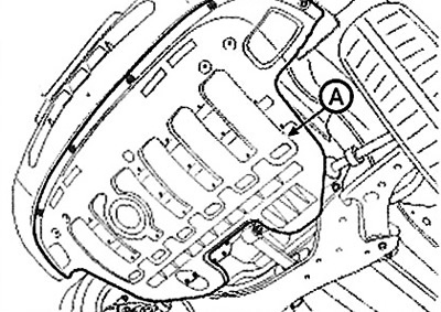 2. Remove the oil pan guard (A).