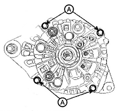 5. Loosen the four tie bolts (A).