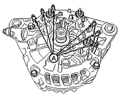 4. Unsolder the stator wires (A).