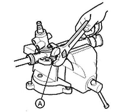 10. Loosen the lock nut (A) of the stop…