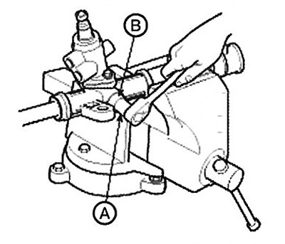 11. Remove the stop plug (B) using a 14…