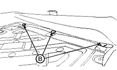 5. Disconnect the hook (B).